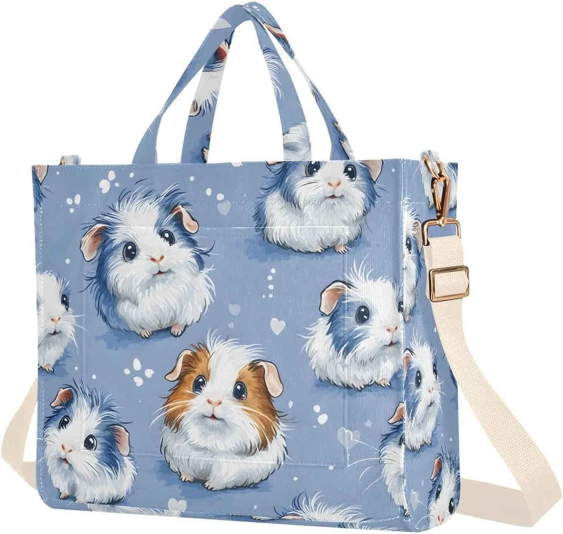 Blue Guinea Pigs Tote Bag for Women Corduroy Handbag Purse with Detachable Strap Small Size