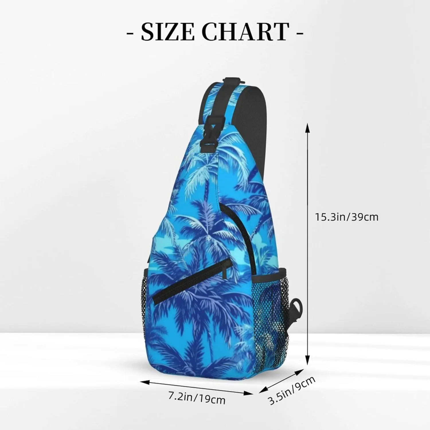 Blue Hawaii Palm Tree Sling Backpack Crossbody Bag, Chest Bag Daypack Fanny Pack Cross Body Bag for Outdoors Hiking Traveling