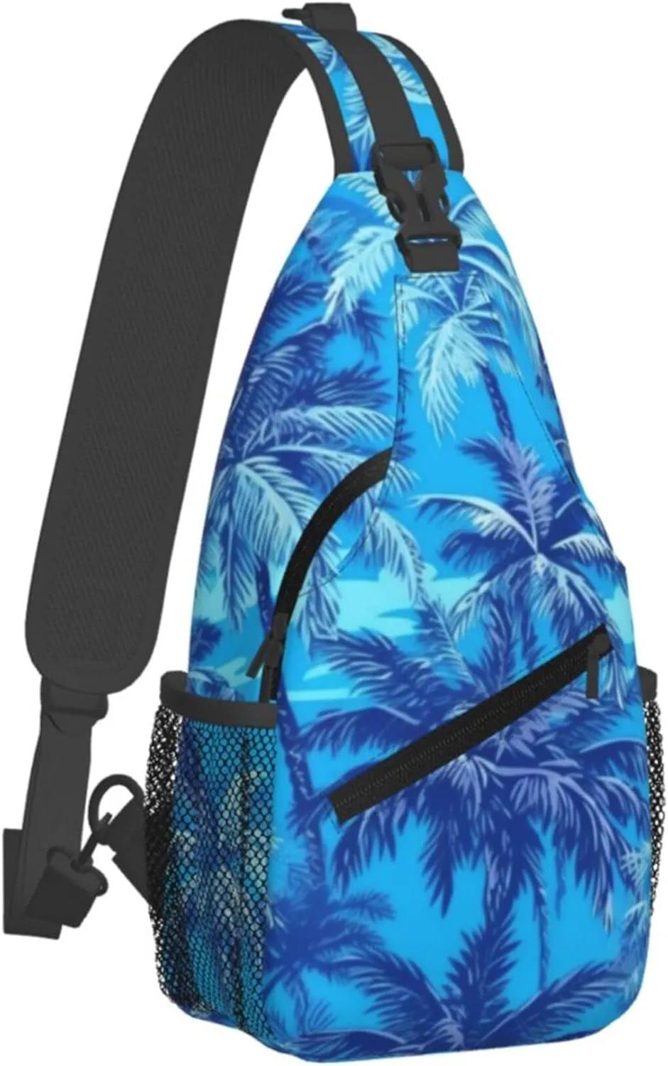 Blue Hawaii Palm Tree Sling Backpack Crossbody Bag, Chest Bag Daypack Fanny Pack Cross Body Bag for Outdoors Hiking Traveling
