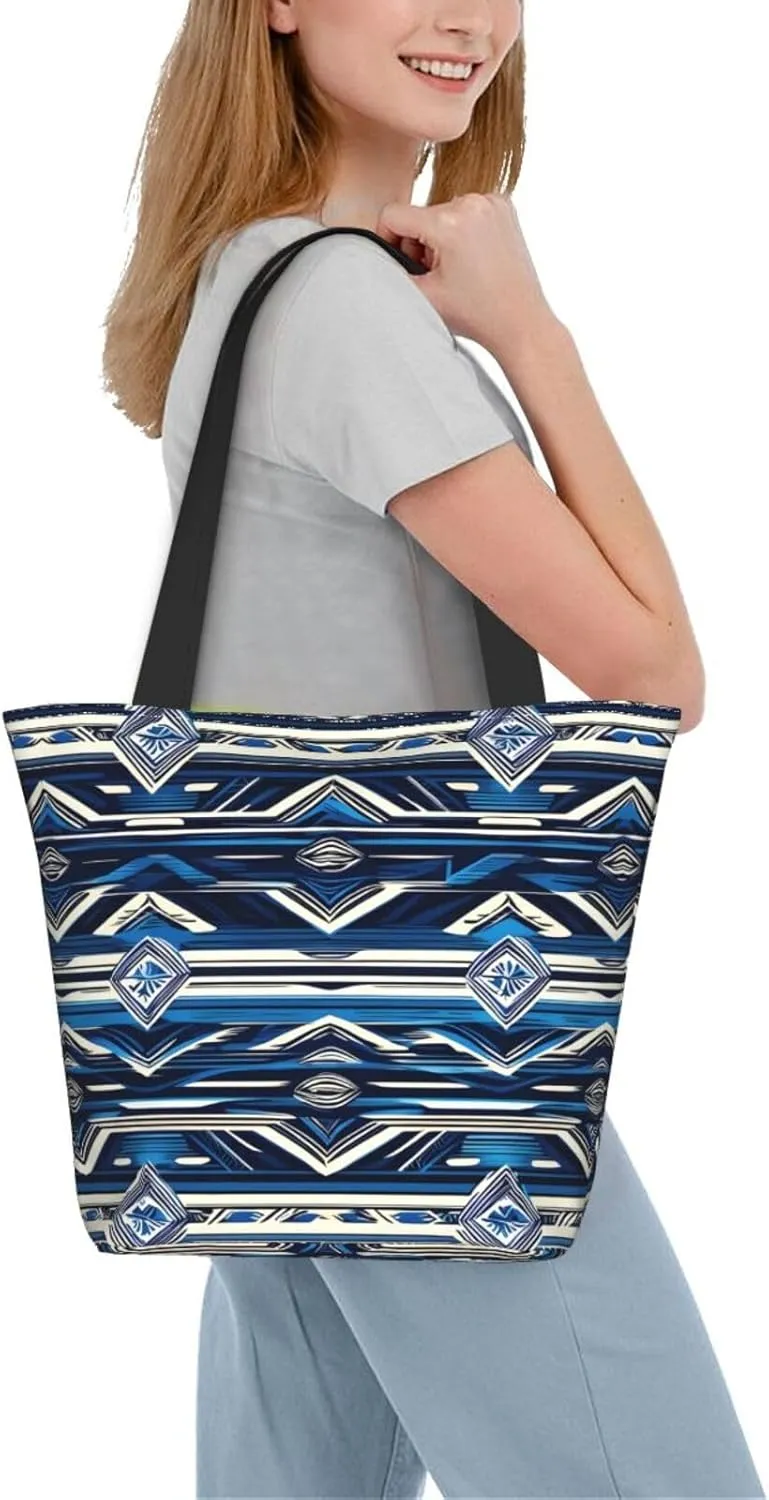 Blue Shining Stars Print Shoulder Tote Bag Women'S Large Size Handbag Casual Tote Shopping Bag For Women