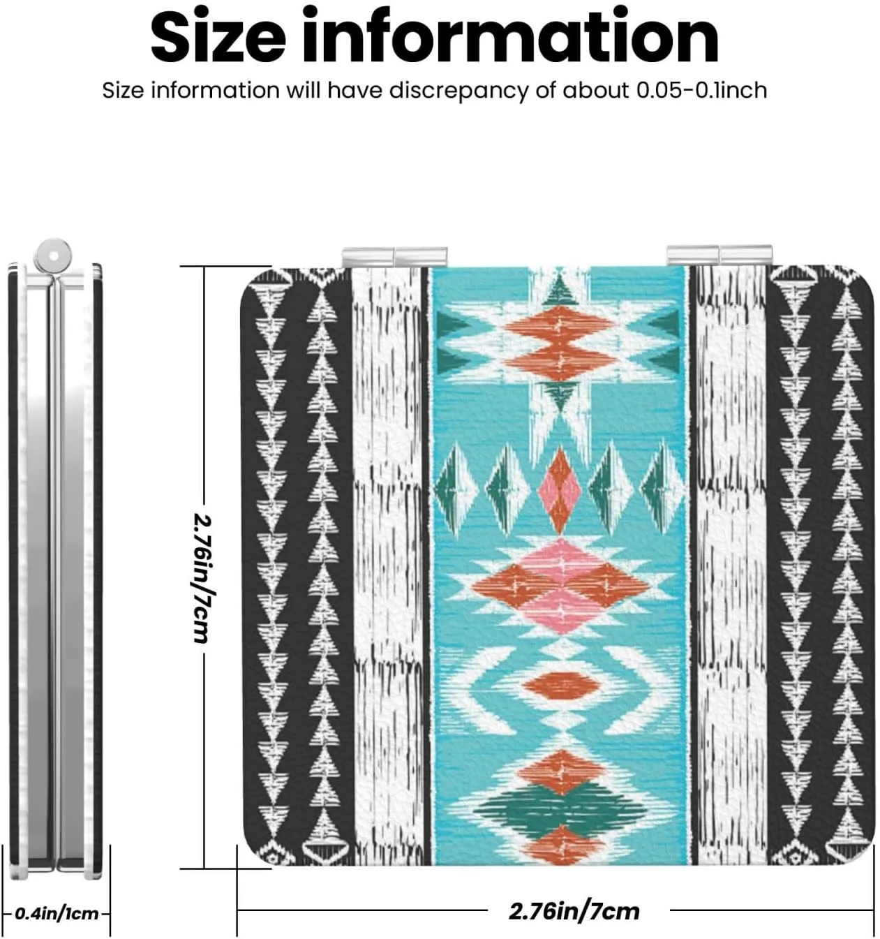 Blue Tribal Aztec Geometric Women Mini Cosmetic Mirror Folding Portable Pocket Makeup Mirror