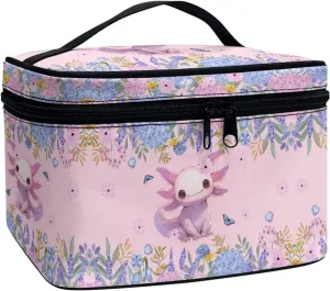 Boatee Axolotl Flower Cosmetic Bag Makeup Bag Women Floral Travel Toiletry Bag Daily Use Cosmetic Bags Pouch, Floral Prints Purse Large Pink