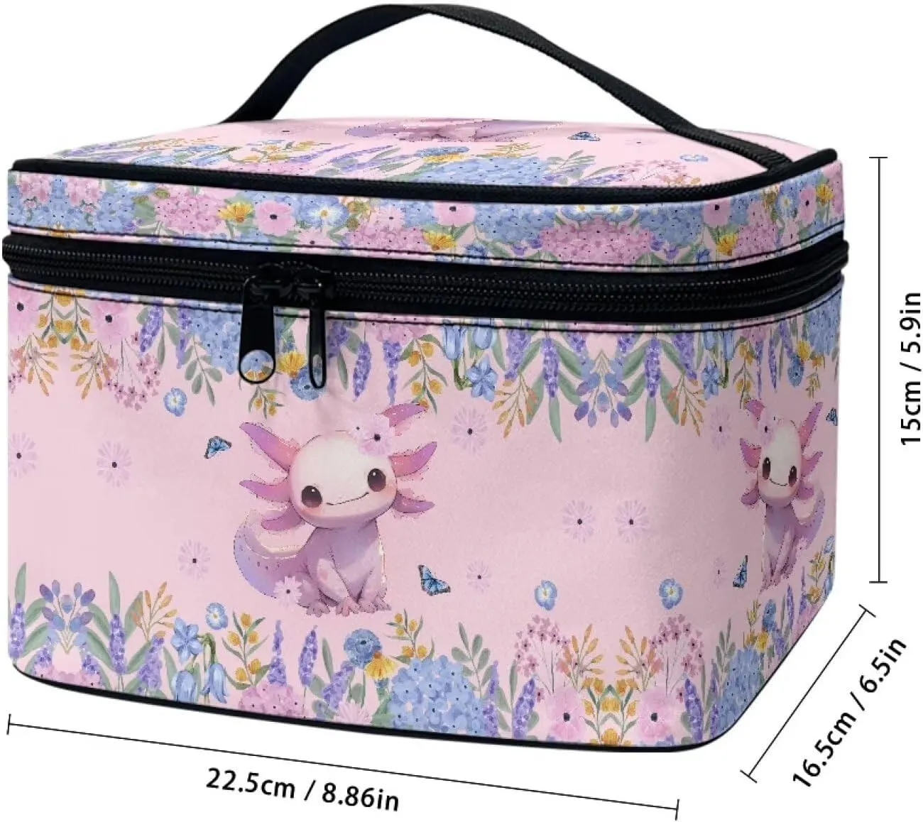 Boatee Axolotl Flower Cosmetic Bag Makeup Bag Women Floral Travel Toiletry Bag Daily Use Cosmetic Bags Pouch, Floral Prints Purse Large Pink