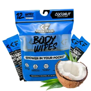 Body 12-Count Wipes - Original Disposable Wipes, Individually Wrapped for the Gym, Workout, Hiking, Travel, and Sport (Coconut)