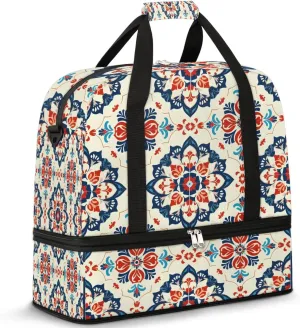 Boho Retro Print Colorful Travel Duffle Bag, Collapsible Travel Bag Sports Gym Bag With Shoes Compartment Weekender Bag Overnight Bag For Women Men