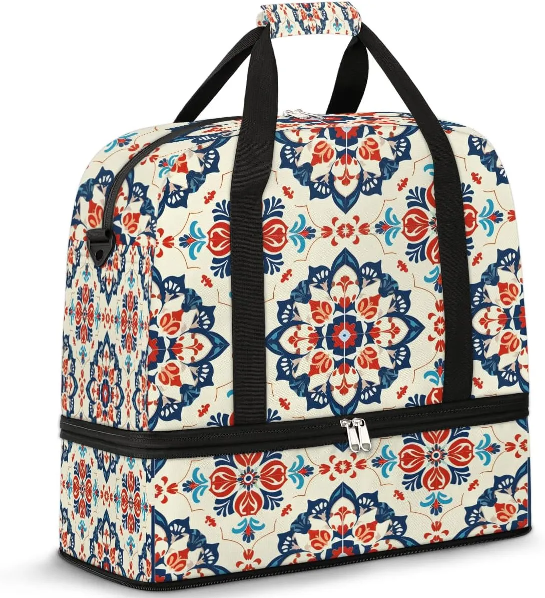 Boho Retro Print Colorful Travel Duffle Bag, Collapsible Travel Bag Sports Gym Bag With Shoes Compartment Weekender Bag Overnight Bag For Women Men