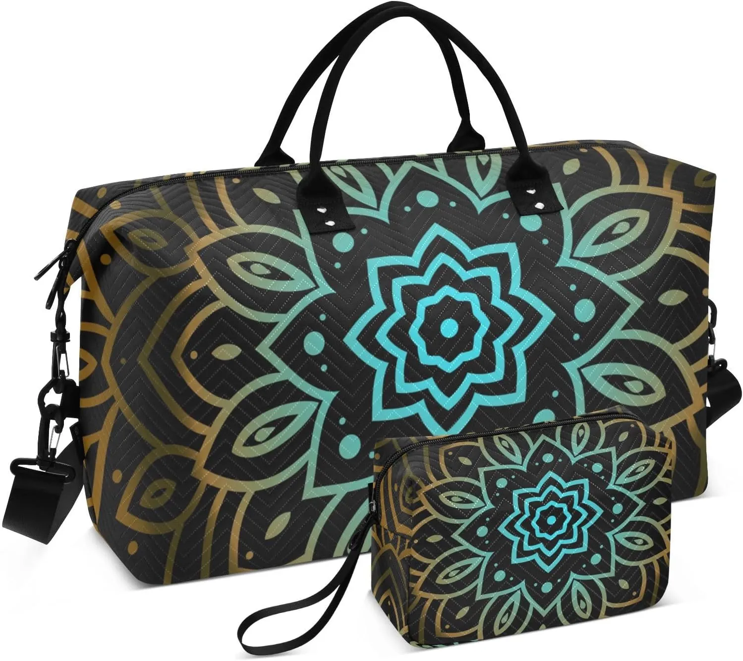 Bolaz Duffle Bag for Travel-Blue Gold Floral Pattern， Easy Update Large Magnectic Sticker Refrigerator Magnets Decor Wash Machine Magnet Decals23"x26"