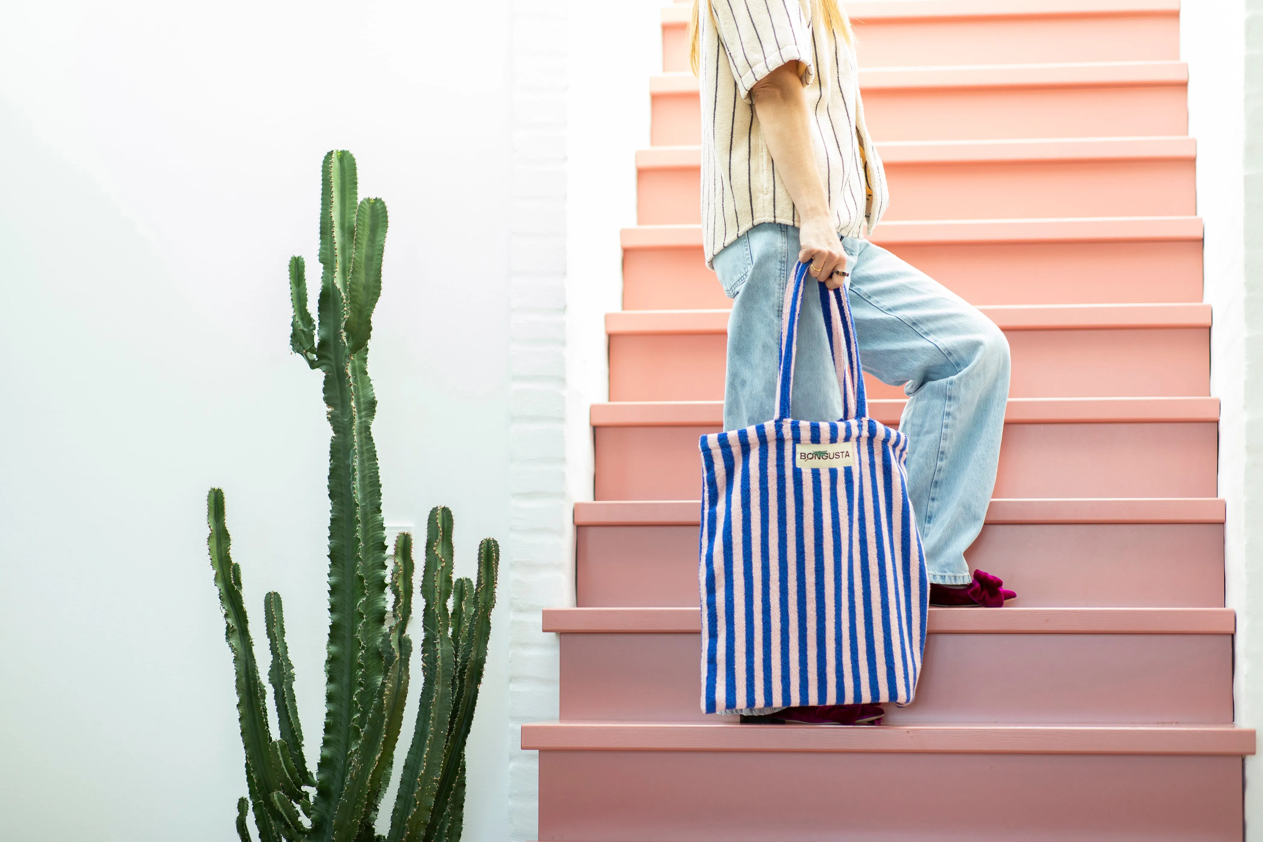 Bongusta Naram Tote Bag Dazzling Blue & Rose Stripe