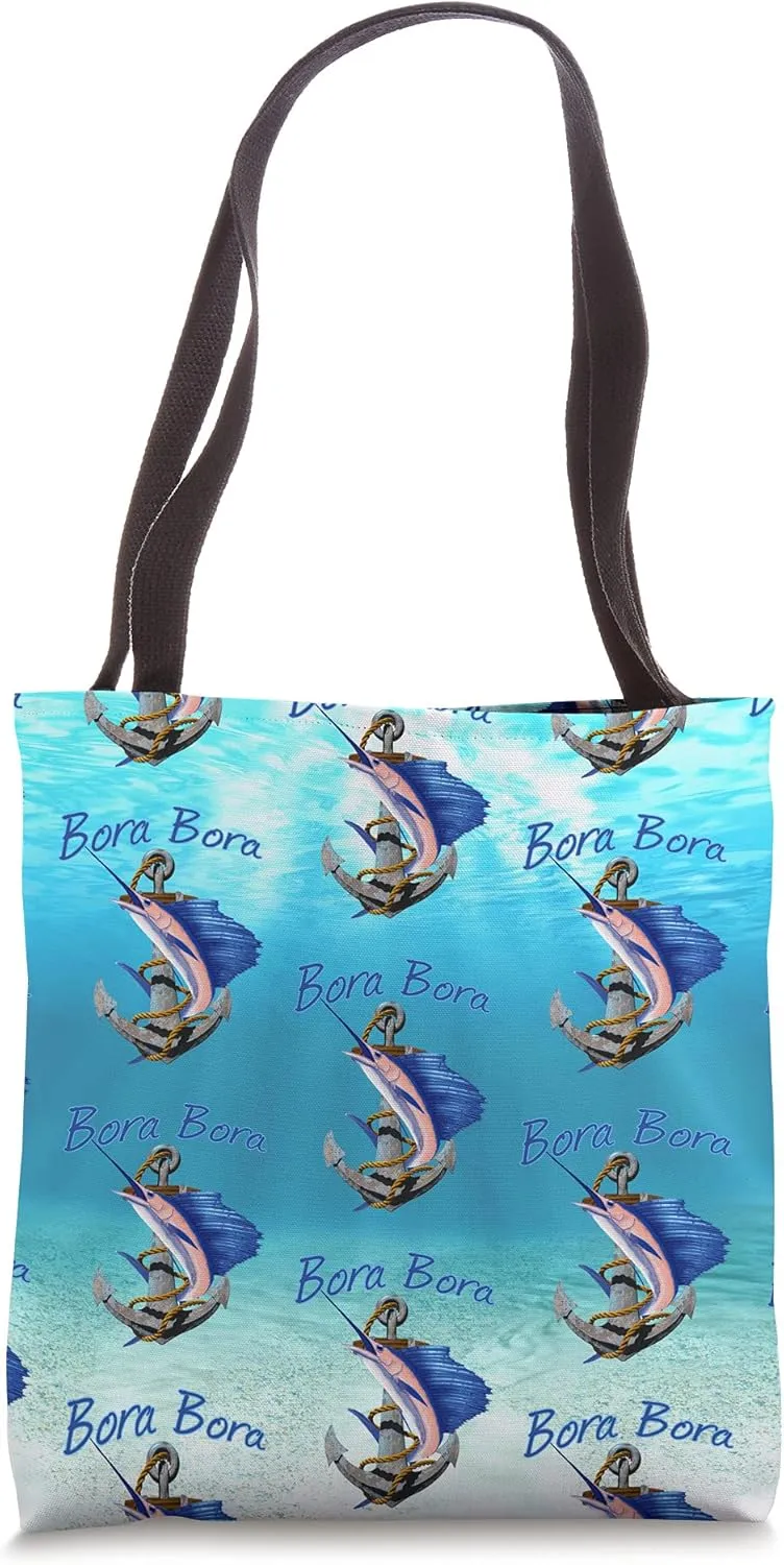 Bora Bora Swordfish Marlin Sailfish Deep Sea Fishing Anchor Tote Bag