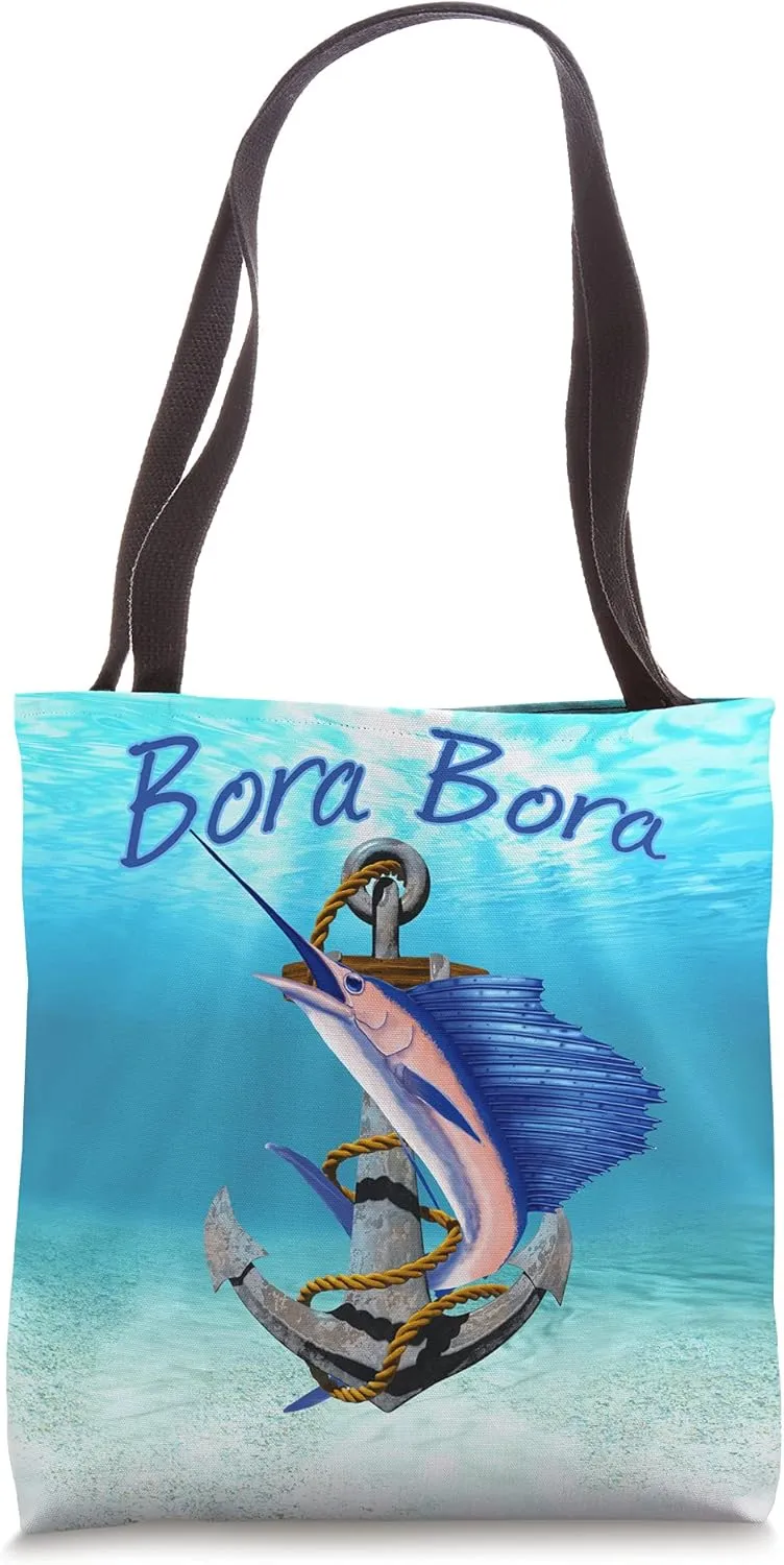 Bora Bora Swordfish Marlin Sailfish Deep Sea Fishing Anchor Tote Bag