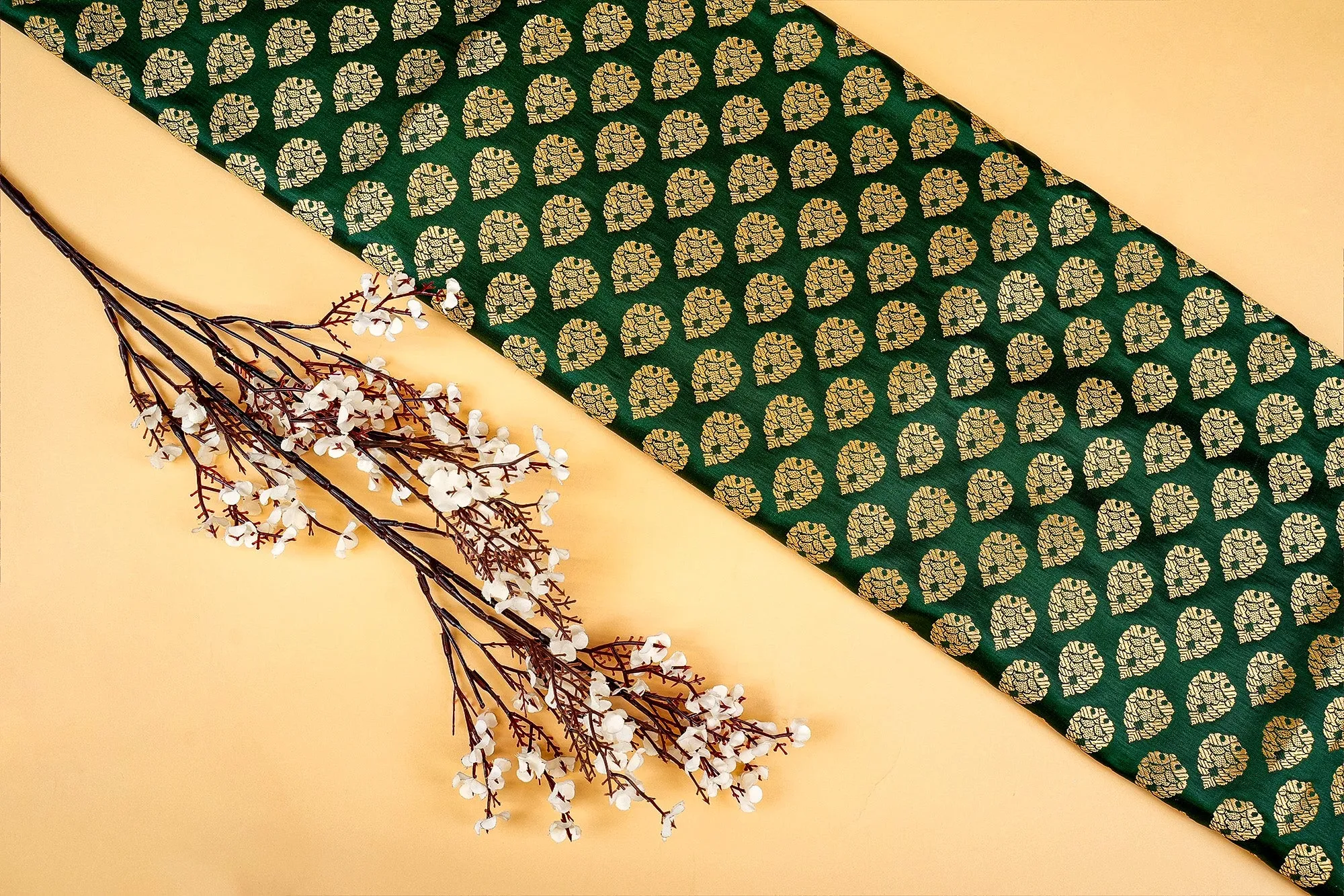 Bottle Green Banarasi Brocade with Beautiful Golden  Traditional Handloom