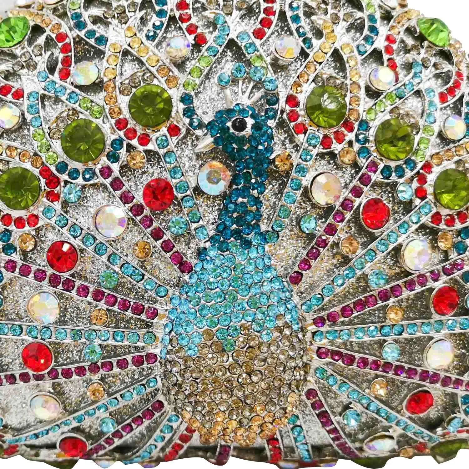 Boutique De FGG Peacock Clutch Bag Women Crystal Evening Handbags Bridal Wedding Rhinestone Clutch Purse Party Prom Bag,Mini
