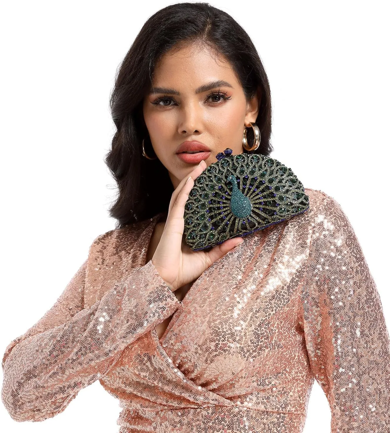 Boutique De FGG Peacock Clutch Bag Women Crystal Evening Handbags Bridal Wedding Rhinestone Clutch Purse Party Prom Bag,Mini