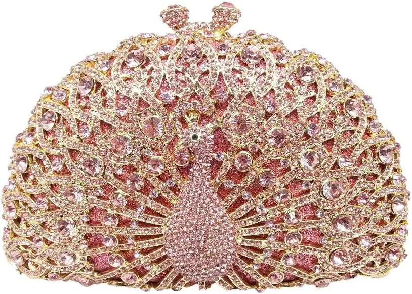 Boutique De FGG Peacock Clutch Bag Women Crystal Evening Handbags Bridal Wedding Rhinestone Clutch Purse Party Prom Bag,Mini