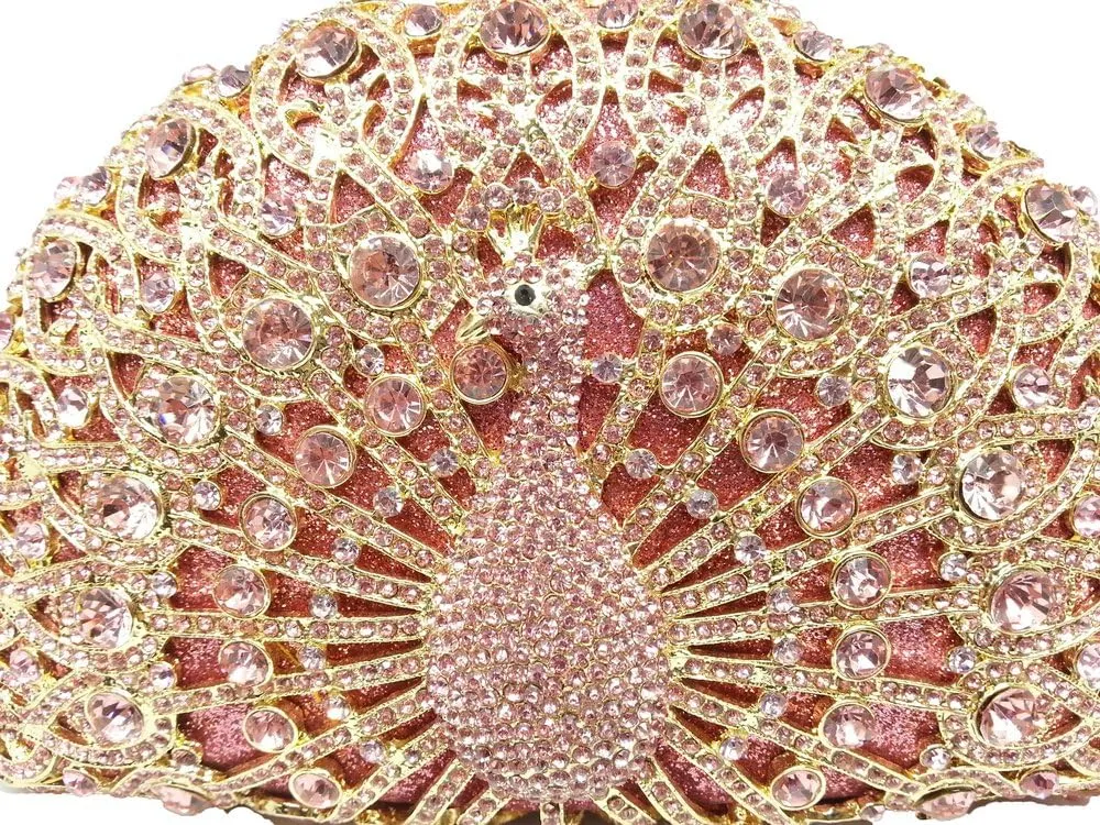 Boutique De FGG Peacock Clutch Bag Women Crystal Evening Handbags Bridal Wedding Rhinestone Clutch Purse Party Prom Bag,Mini