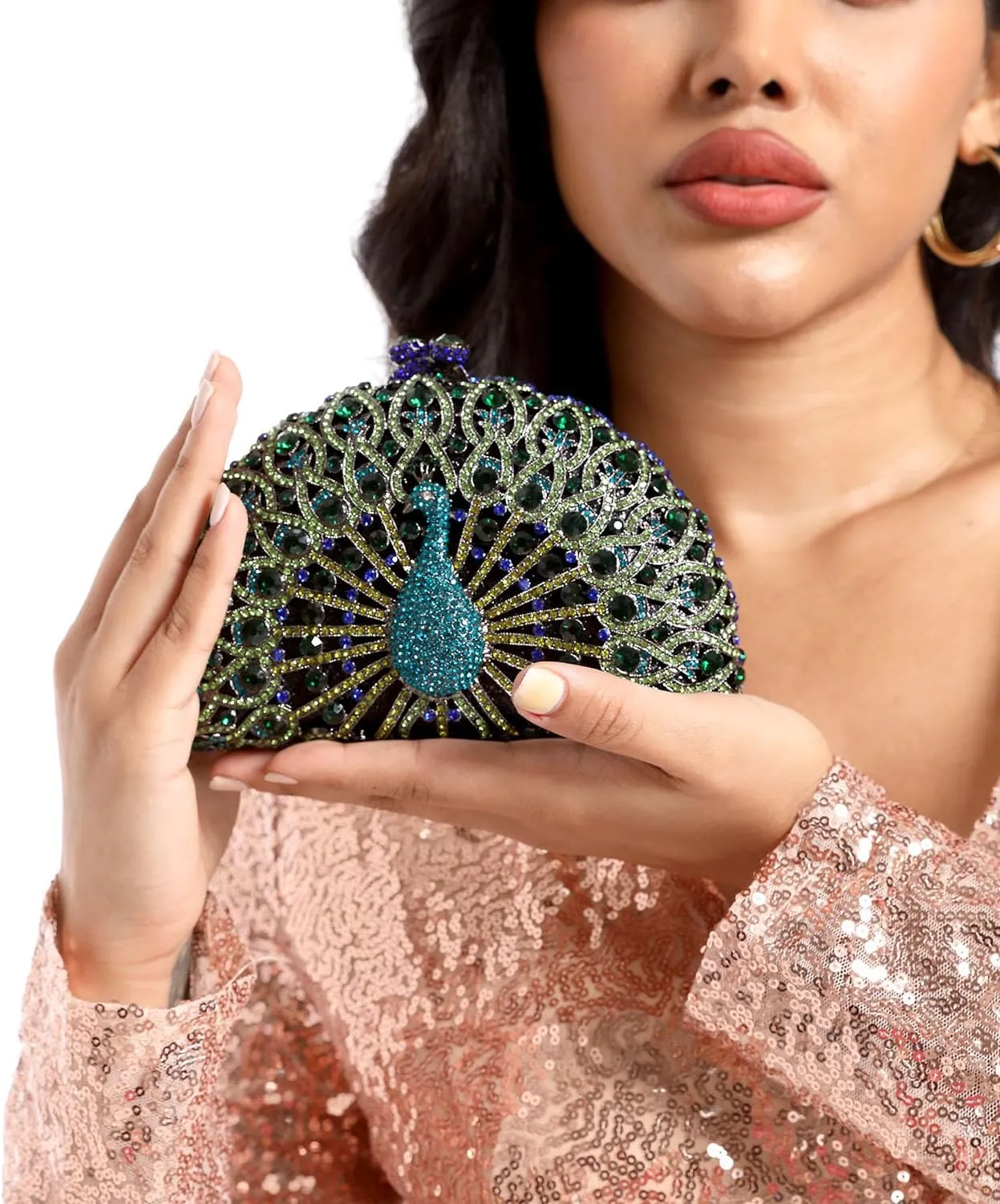 Boutique De FGG Peacock Clutch Bag Women Crystal Evening Handbags Bridal Wedding Rhinestone Clutch Purse Party Prom Bag,Mini