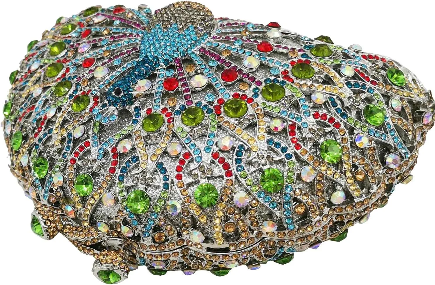 Boutique De FGG Peacock Clutch Bag Women Crystal Evening Handbags Bridal Wedding Rhinestone Clutch Purse Party Prom Bag,Mini