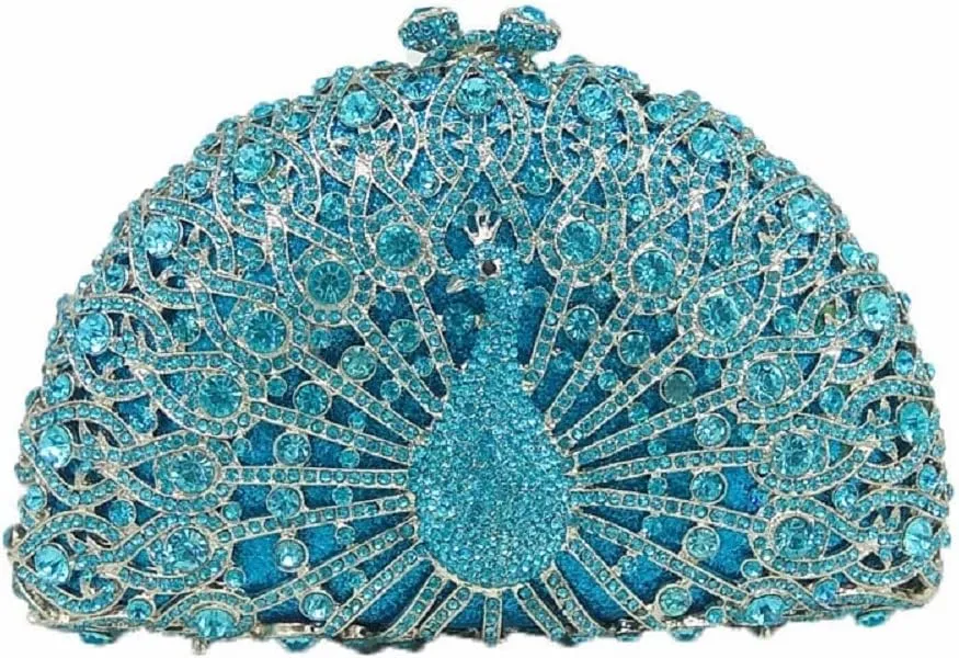 Boutique De FGG Peacock Clutch Bag Women Crystal Evening Handbags Bridal Wedding Rhinestone Clutch Purse Party Prom Bag,Mini