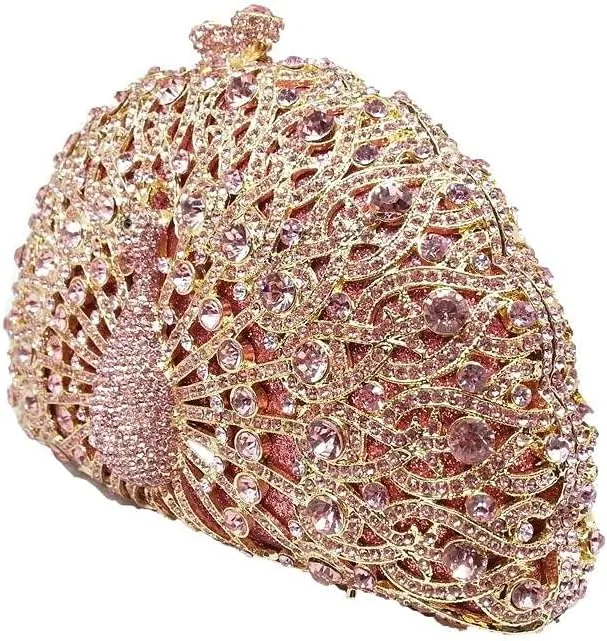 Boutique De FGG Peacock Clutch Bag Women Crystal Evening Handbags Bridal Wedding Rhinestone Clutch Purse Party Prom Bag,Mini