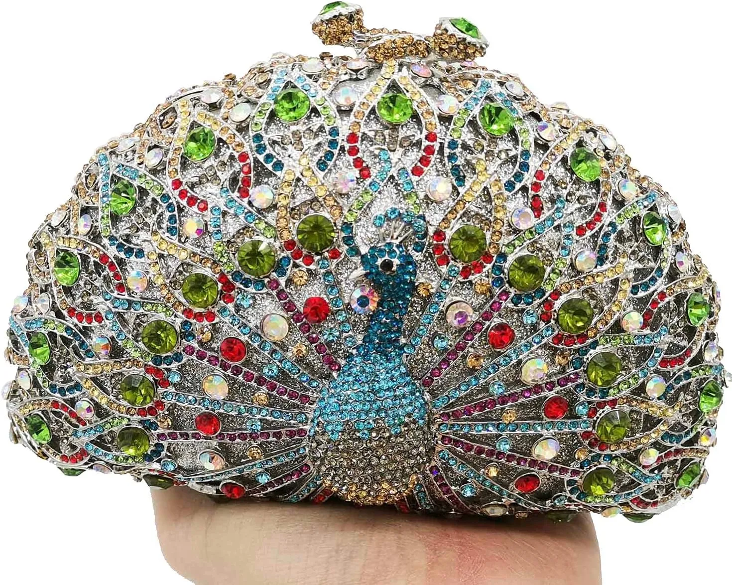 Boutique De FGG Peacock Clutch Bag Women Crystal Evening Handbags Bridal Wedding Rhinestone Clutch Purse Party Prom Bag,Mini