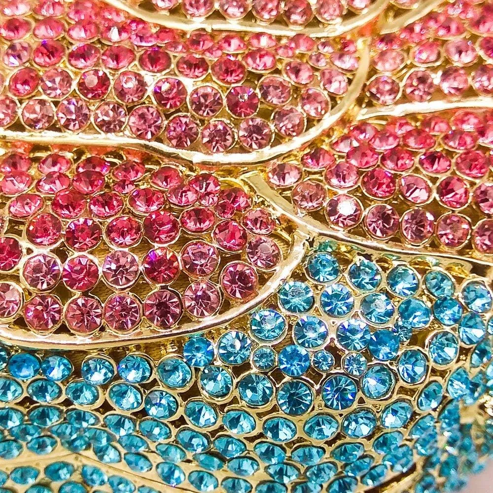 Boutique De FGG Rose Crystal Clutch Purse Women Flower Evening Bag Wedding Party Prom Bridal Rhinestone Floral Handbag,Mini