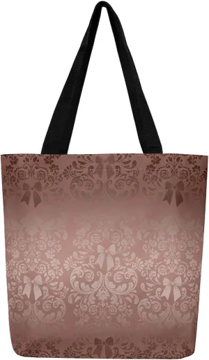 Bow Knot Canvas Tote Bag for Women,Antique Victorian Damask Bowknot Travel Toiletry Bag