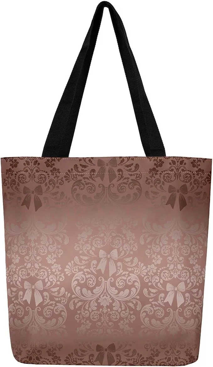 Bow Knot Canvas Tote Bag for Women,Antique Victorian Damask Bowknot Travel Toiletry Bag