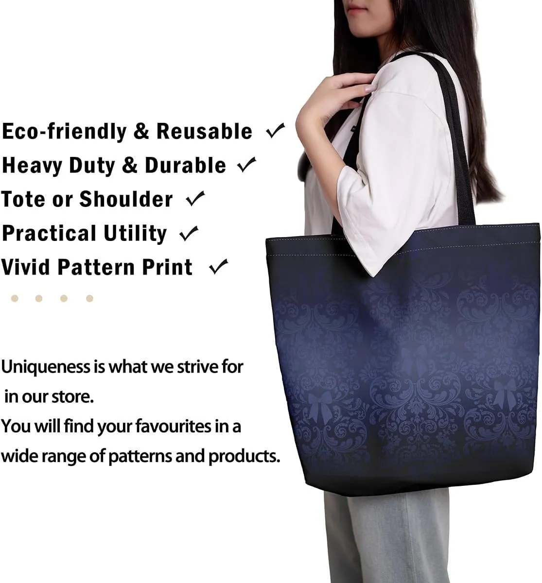 Bow Knot Canvas Tote Bag for Women,Antique Victorian Damask Bowknot Travel Toiletry Bag