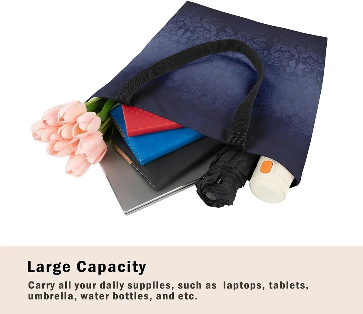 Bow Knot Canvas Tote Bag for Women,Antique Victorian Damask Bowknot Travel Toiletry Bag