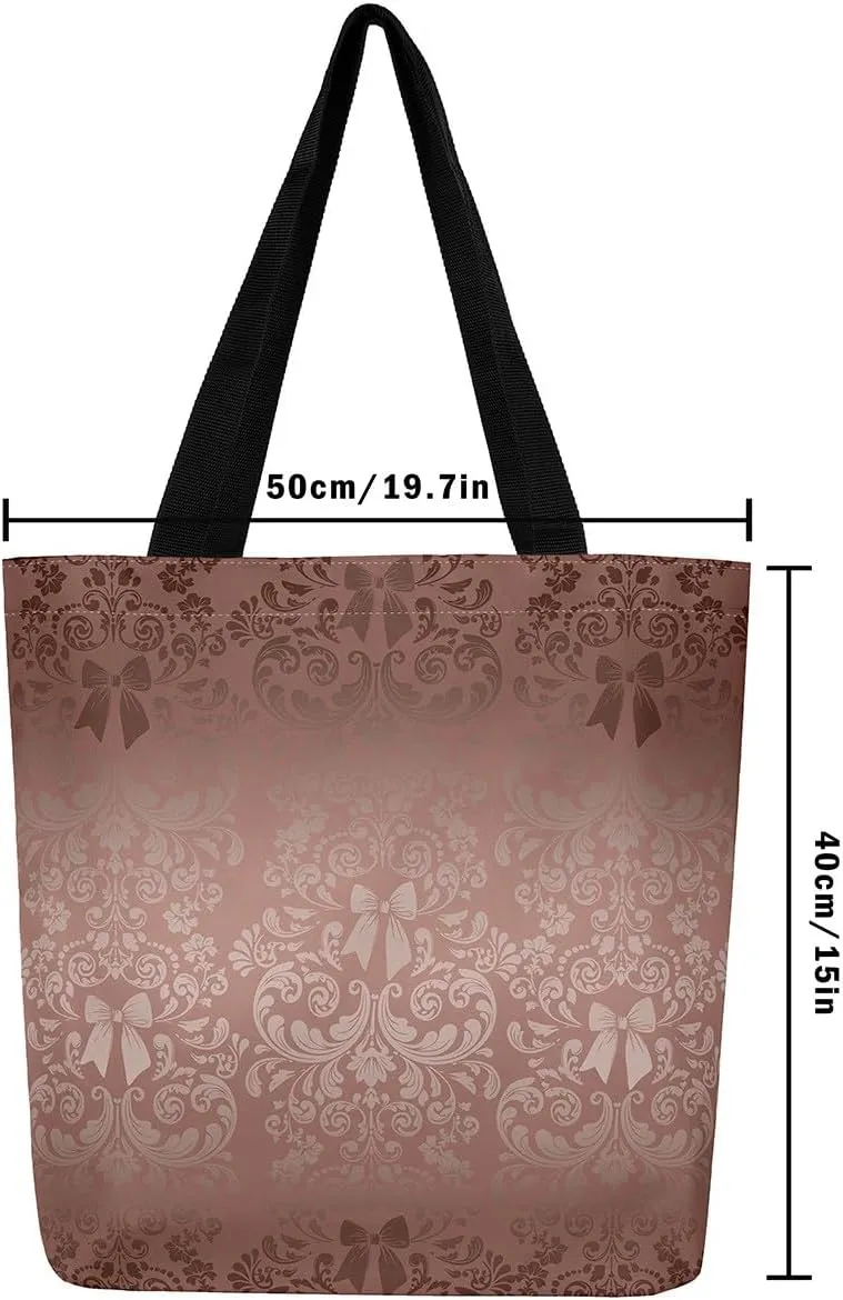 Bow Knot Canvas Tote Bag for Women,Antique Victorian Damask Bowknot Travel Toiletry Bag