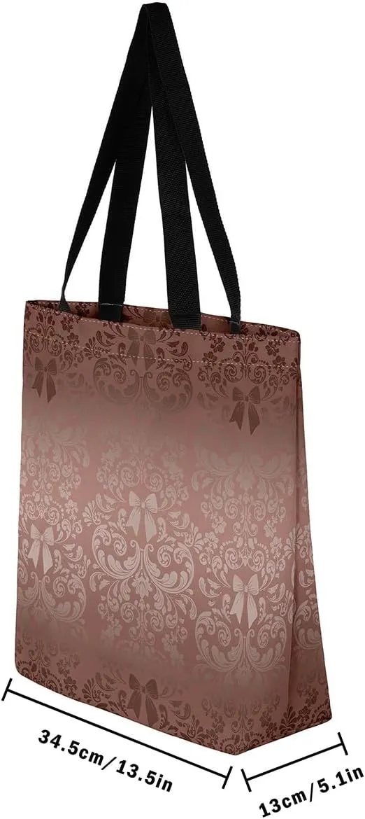 Bow Knot Canvas Tote Bag for Women,Antique Victorian Damask Bowknot Travel Toiletry Bag