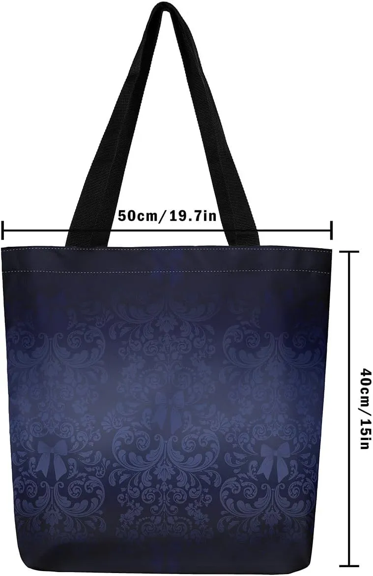 Bow Knot Canvas Tote Bag for Women,Antique Victorian Damask Bowknot Travel Toiletry Bag