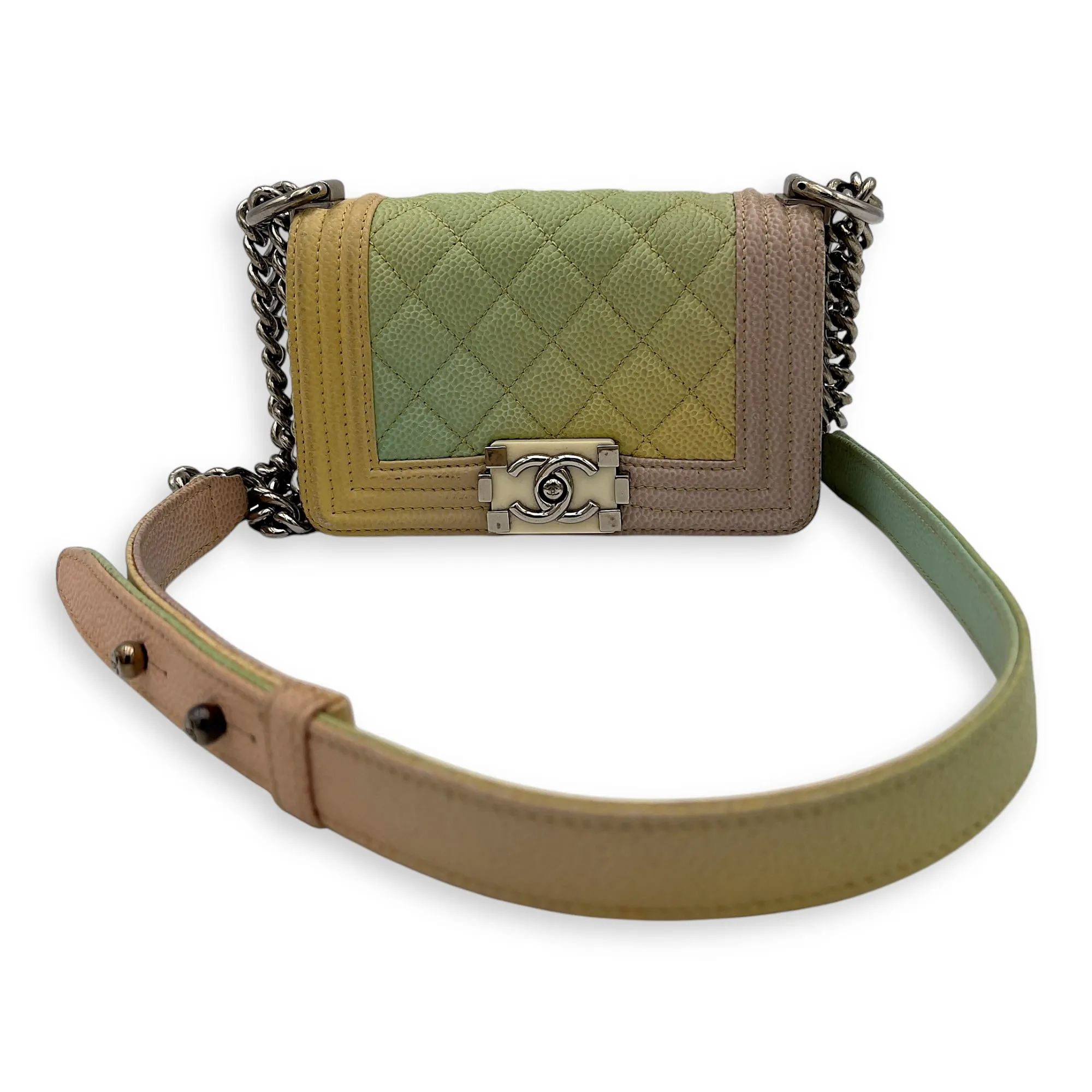 Boy Mini Multi-colour Shoulder Bag in Caviar Leather, Silver hardware