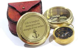 Brass Compass with Mini Pocket Compass Combo Gift