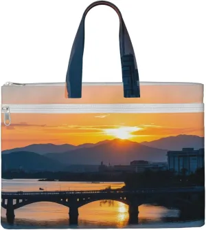 Bridge Sunset River Landscape Print Men's and Women's Canvas Portable File Bags,Laptop Briefcase,Business Travel Office Bags