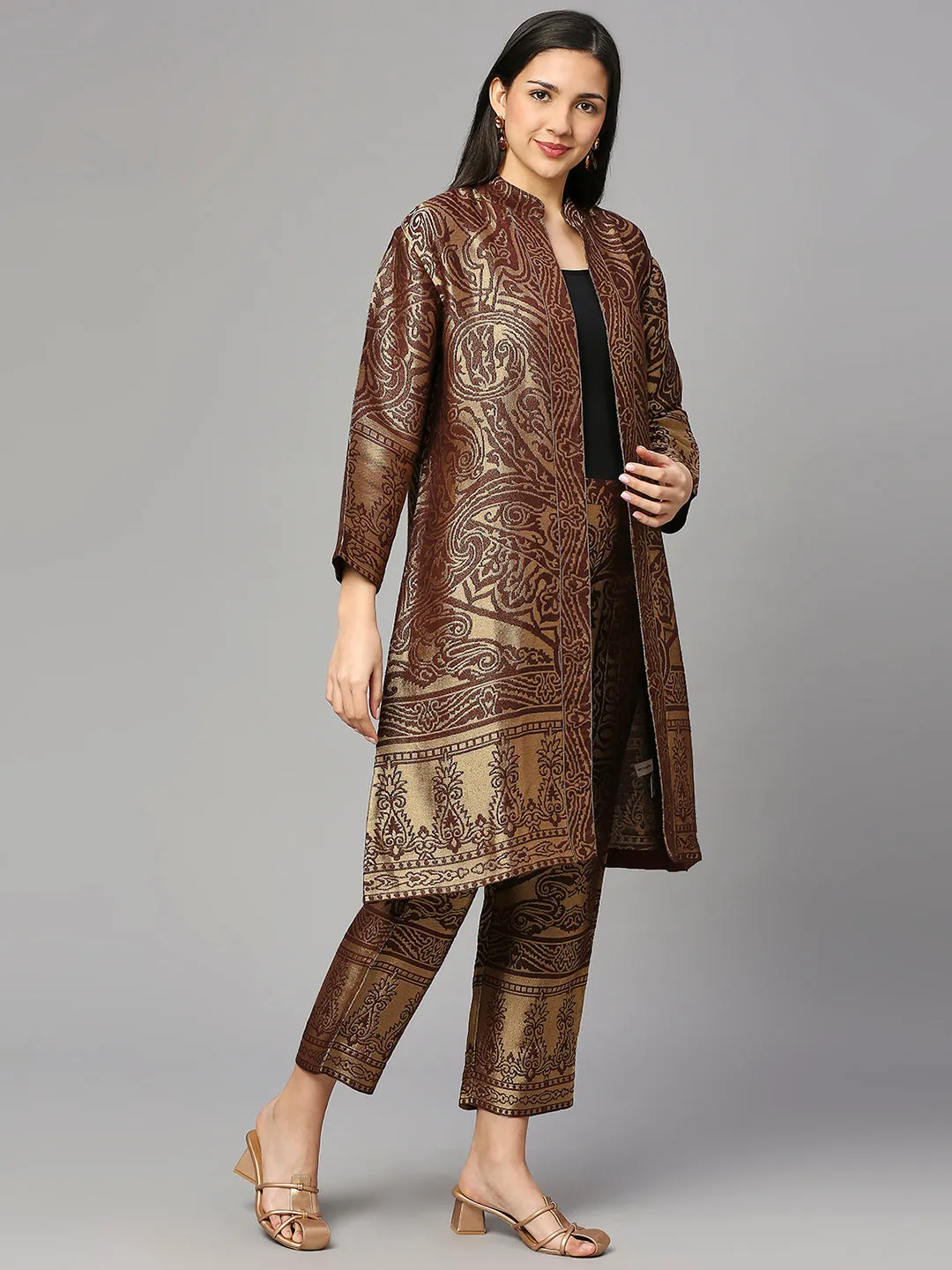 Brocade Brown Enlarged Paisley Design kimono
