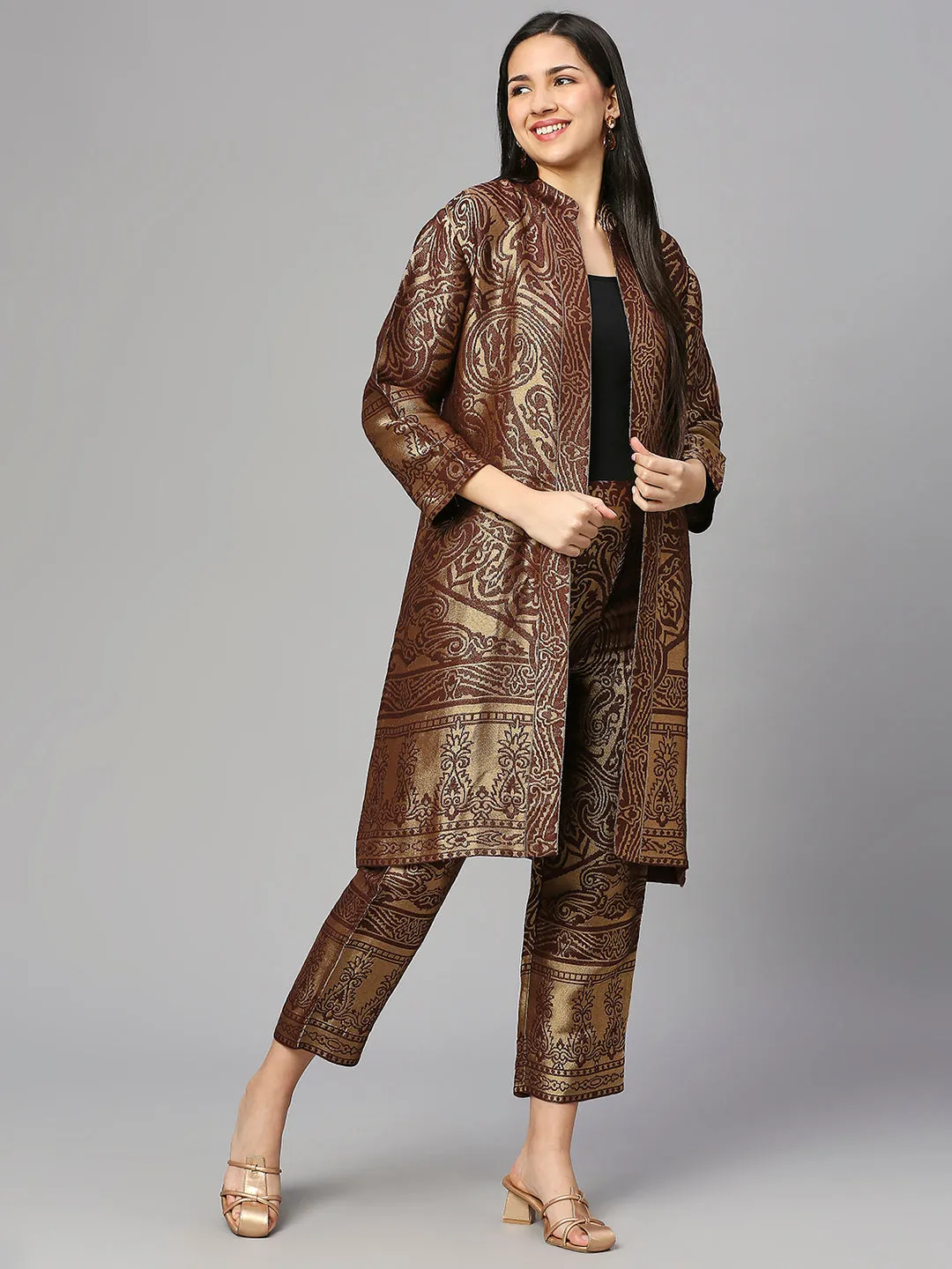 Brocade Brown Enlarged Paisley Design kimono
