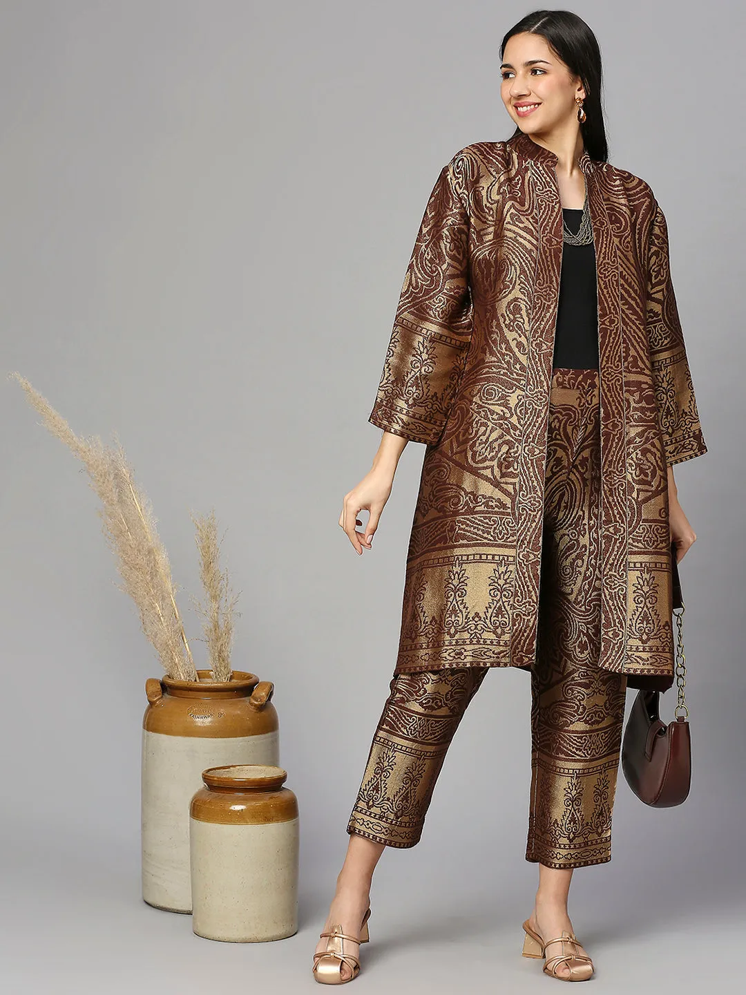 Brocade Brown Enlarged Paisley Design kimono