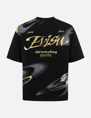 Brocade Kamon and Allover Print Relax Fit T-Shirt