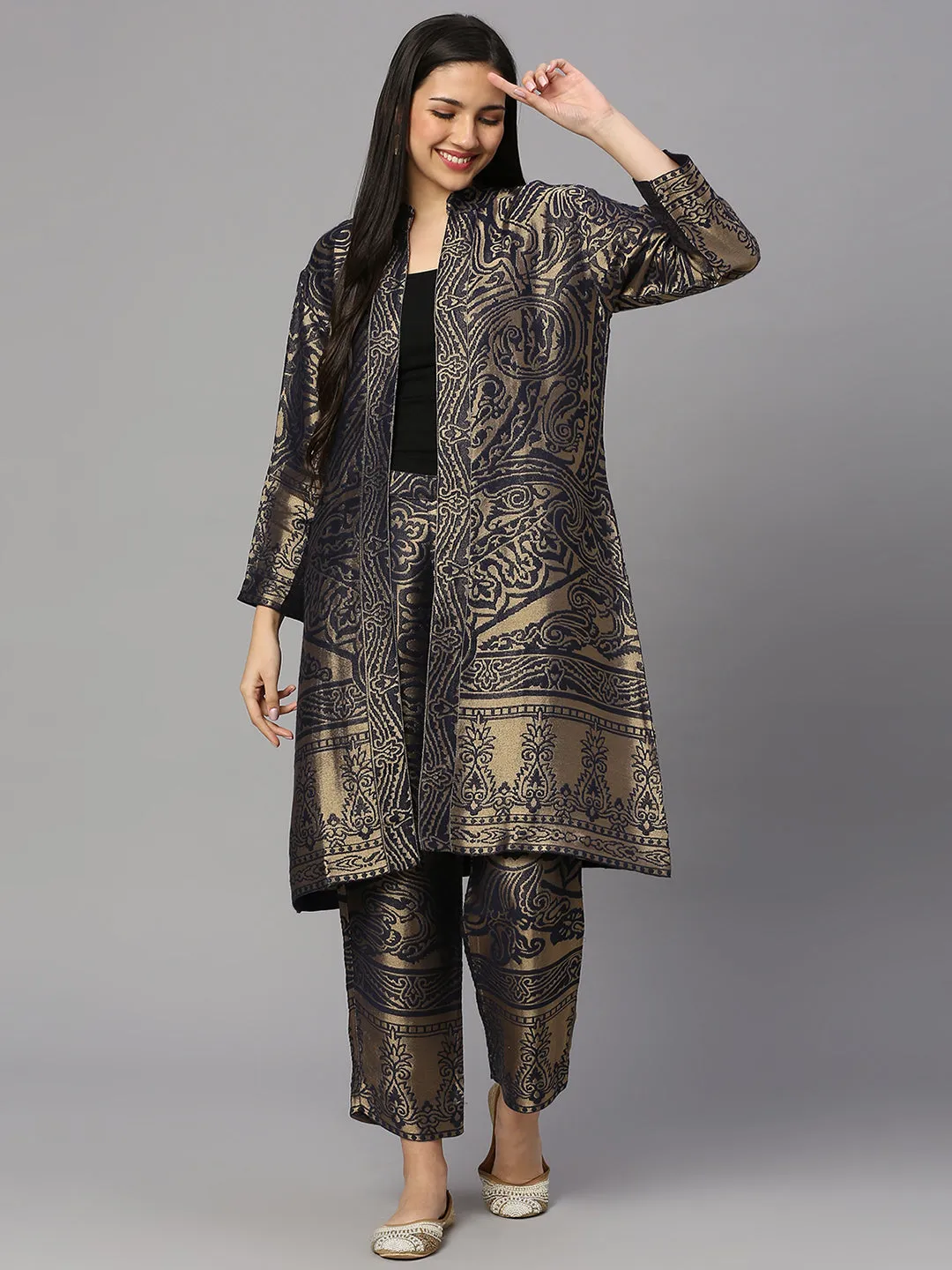 Brocade Navy Enlarged Paisley Design kimono