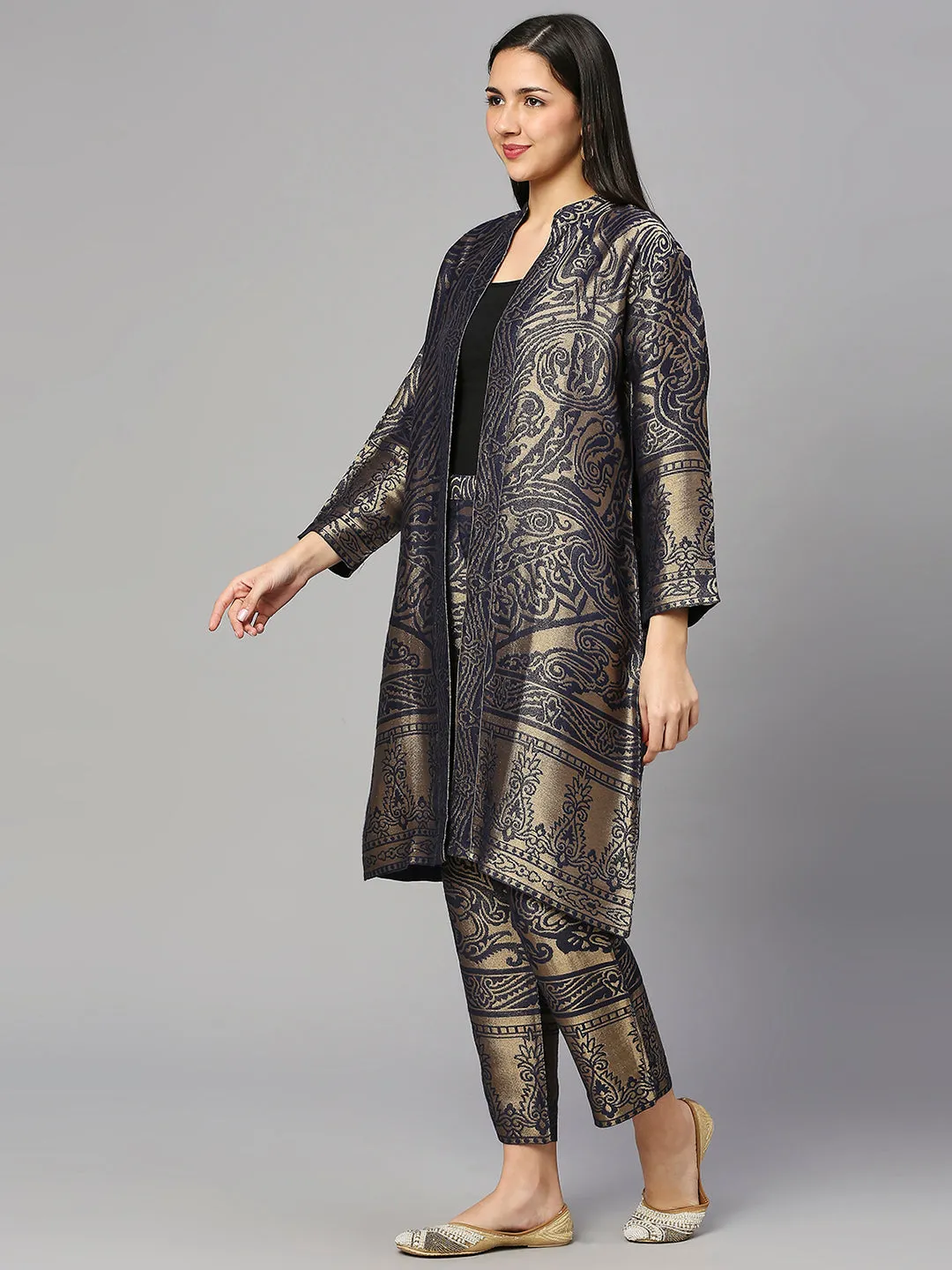 Brocade Navy Enlarged Paisley Design kimono