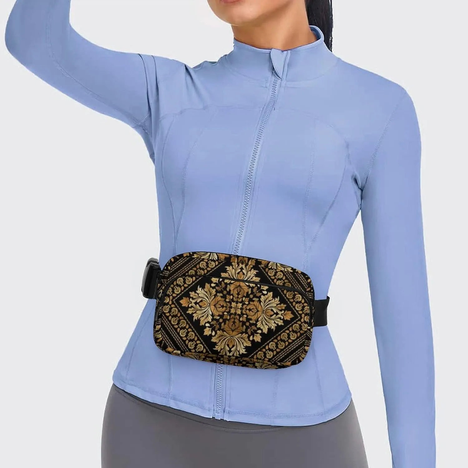 Brocade Pattern in Black And Gold Large Capacity Portable All Print Waist Bag