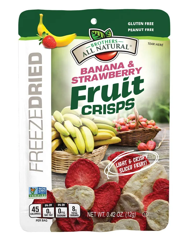 Brothers All Natural Freeze Dried Fruit Crisps, Variety Pack, 12 Single Serve Bags, Fuji Apple, Asian Pear, Banana Strawberry, Made with 100% Fruit, Gluten Free, Soy Free, Vegan, Heathy Snack