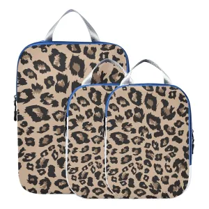 Brown Black Leopard Skin Print Animal Texture Seamless Pattern 3 Piece set Cubes Expandable Adjustable Luggage Packing Bags, Ultralight Organizer Accessories Travel Suitcase Compressible Bags