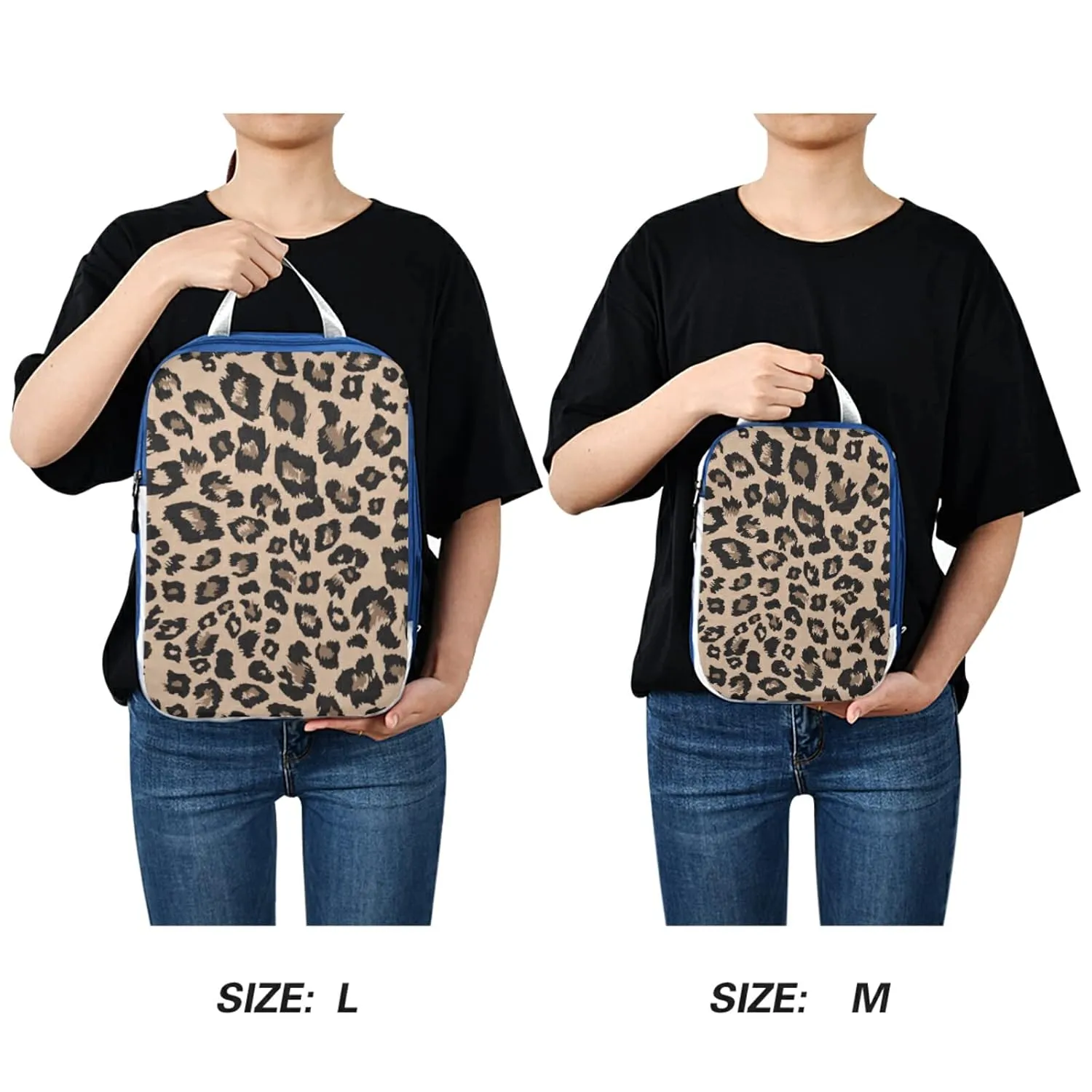 Brown Black Leopard Skin Print Animal Texture Seamless Pattern 3 Piece set Cubes Expandable Adjustable Luggage Packing Bags, Ultralight Organizer Accessories Travel Suitcase Compressible Bags