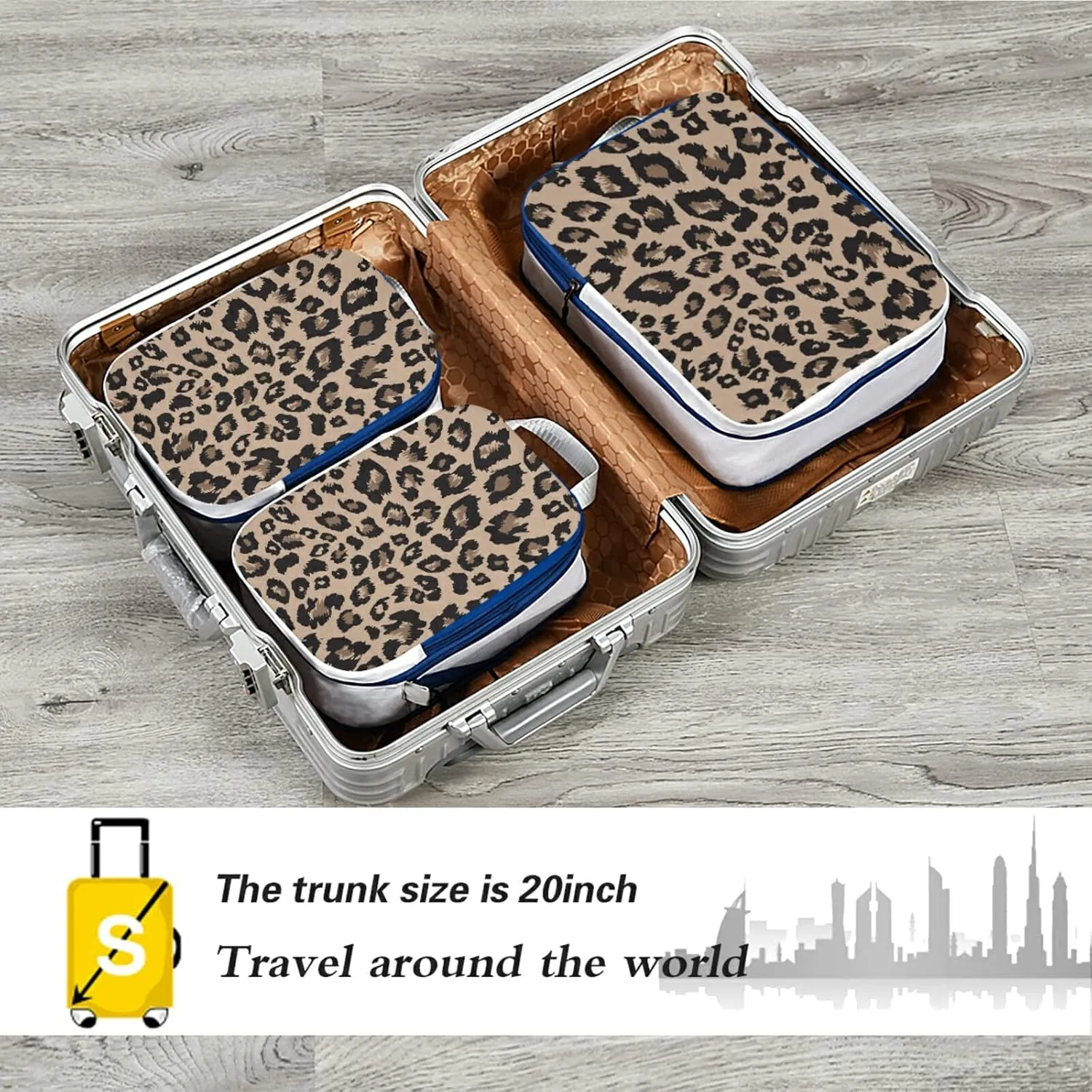Brown Black Leopard Skin Print Animal Texture Seamless Pattern 3 Piece set Cubes Expandable Adjustable Luggage Packing Bags, Ultralight Organizer Accessories Travel Suitcase Compressible Bags