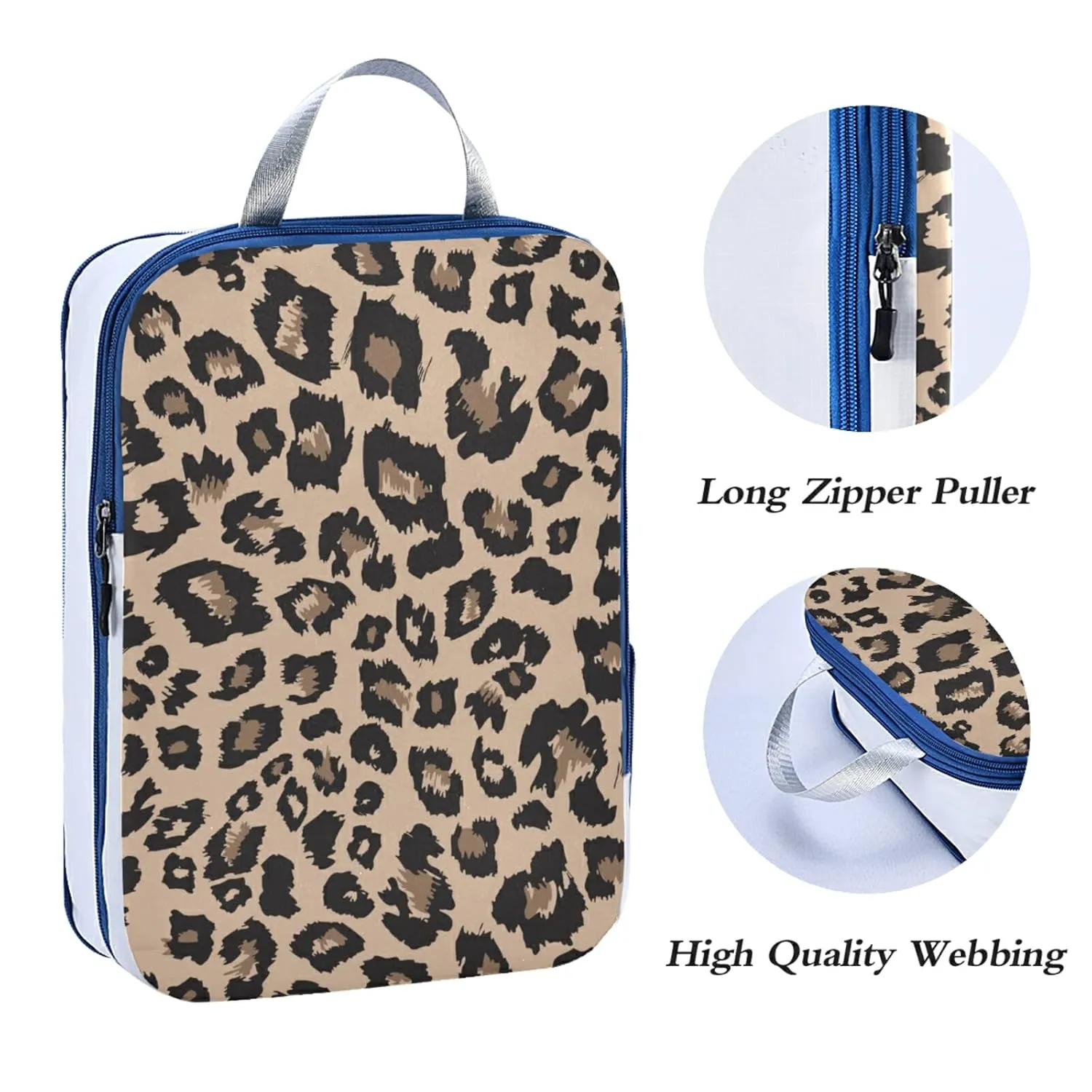 Brown Black Leopard Skin Print Animal Texture Seamless Pattern 3 Piece set Cubes Expandable Adjustable Luggage Packing Bags, Ultralight Organizer Accessories Travel Suitcase Compressible Bags