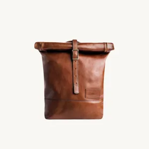 Brown Rolltop Leather Backpack
