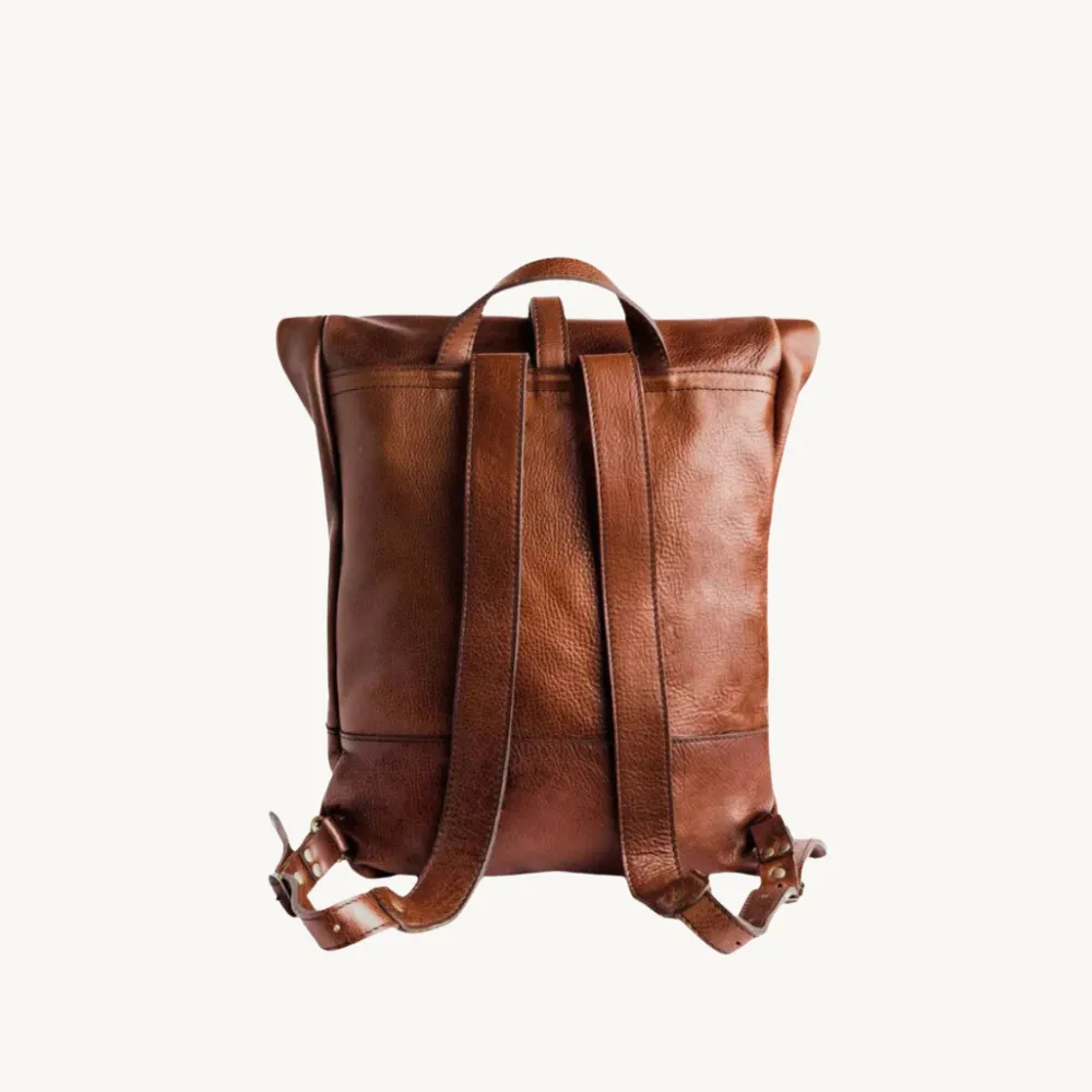Brown Rolltop Leather Backpack