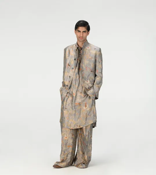 Bullet Kurta Silk Brocade Monsoon Cloud